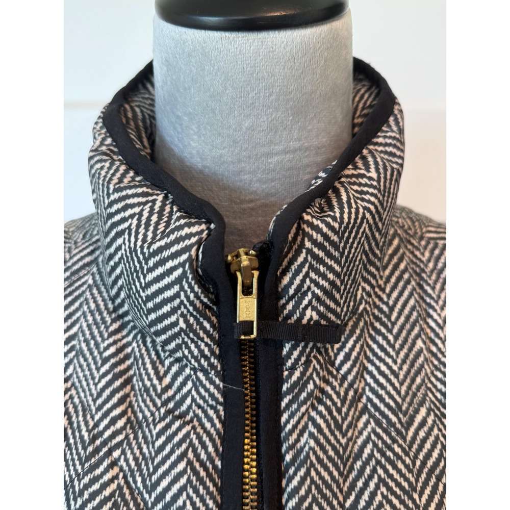 J.Crew Herringbone Quilted Puffer Vest Black White Gold Zip Small - Picture 4 of 6